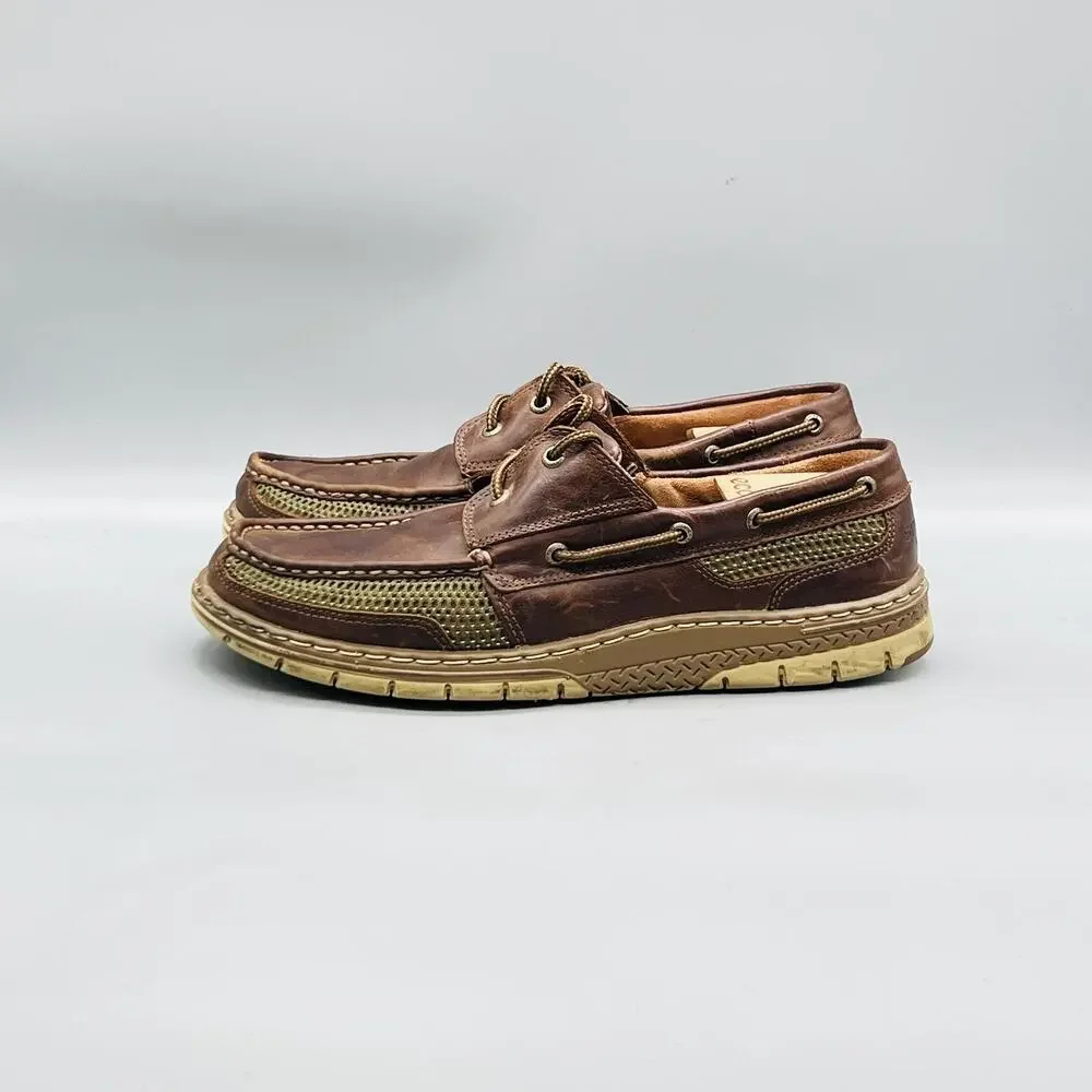 Sperry Shoes Mens 11 Brown Leather Mesh Top Sider Boat Moc Toe Casual Comfort